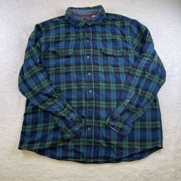 Woolrich Shirt Mens XL Button Plaid Flannel Long Sleeve Blue Green Cotton Extra - Picture 1 of 12